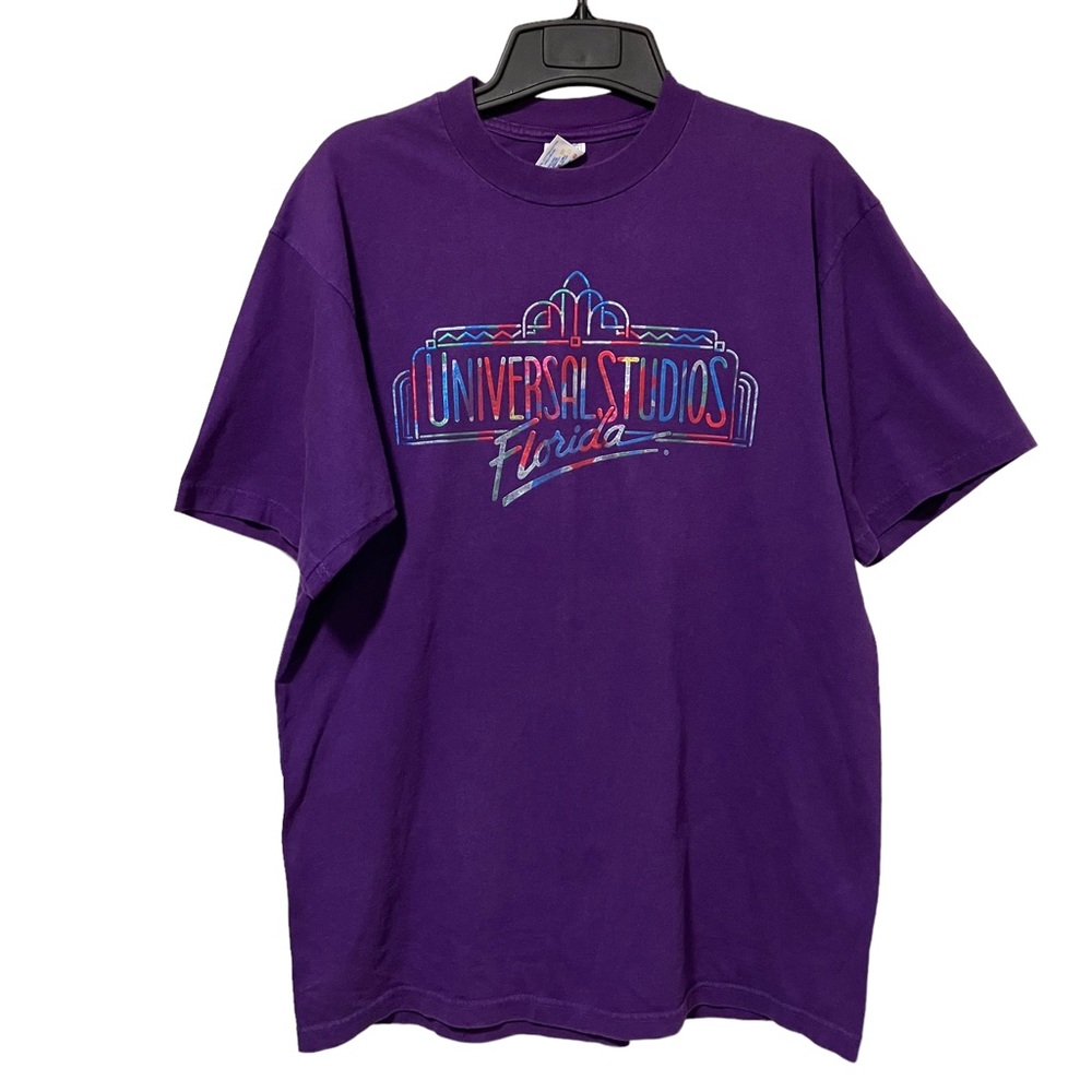 Vintage 90s Universal Studios Florida Purple Embossed Logo Jerzees Tee